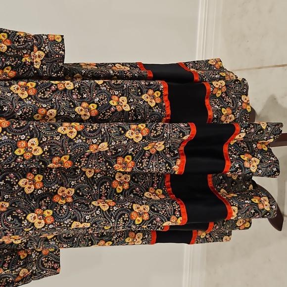 Vintage 70s Gunne Sax by Jessica Floral Prairie Maxi Dress Velvet Trim - Picture 3 of 8